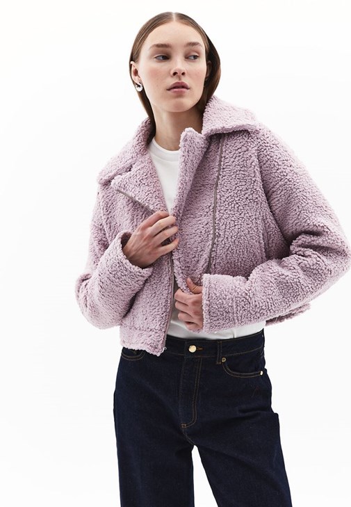 Mor Fermuarlı Crop Ceket