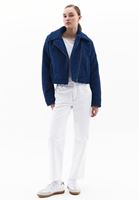 Women Navy Crop Jacket with Zipper