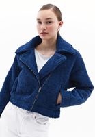 Women Navy Crop Jacket with Zipper