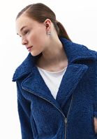 Women Navy Crop Jacket with Zipper