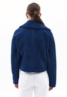 Women Navy Crop Jacket with Zipper