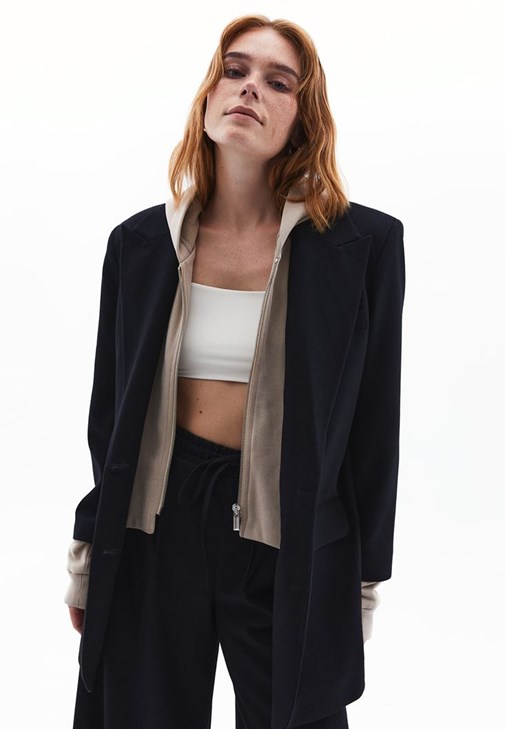 Lacivert Kapüşonlu Boyfriend Blazer Ceket