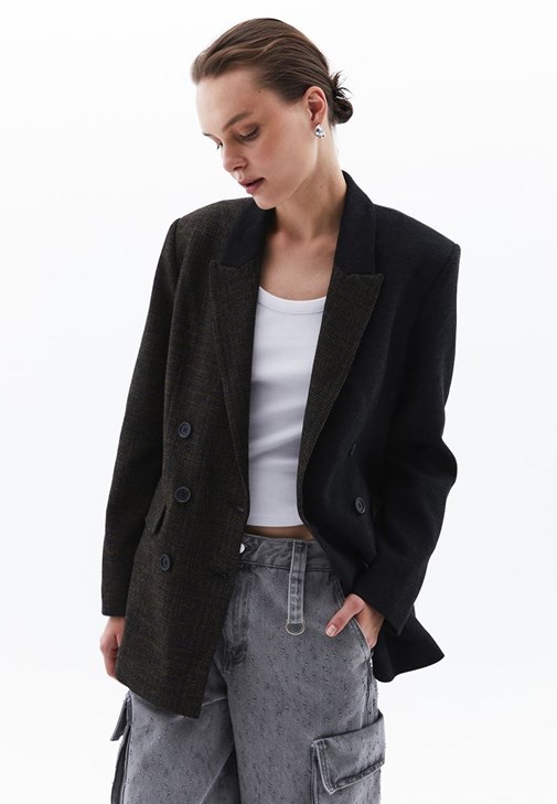 Çok Renkli Düğmeli Boyfriend Blazer Ceket