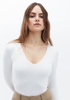 Bayan Krem V Yaka Bodysuit