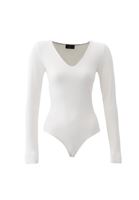 Bayan Krem V Yaka Bodysuit