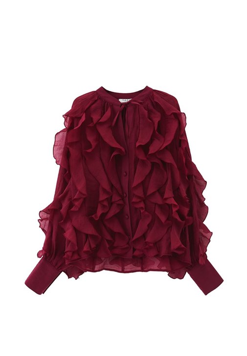 Fırfırlı Bluz ve Orta Bel Pantolon Kombini