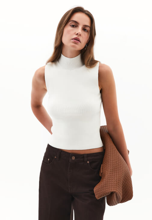 Krem Yüksek Yaka Triko Atlet