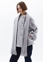 Bayan Gri Yün Karışımlı Oversize Kaban