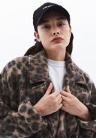 Bayan Çok Renkli Leopar Desenli Yün Karışımlı Kaban