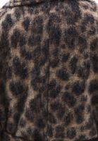 Bayan Çok Renkli Leopar Desenli Yün Karışımlı Kaban