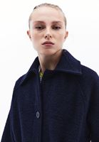 Women Navy Wool Blended Coat with Belt Detail