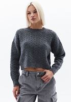 Women Charcoal Grey Wool Blended Knitwear Sweater