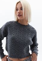Women Charcoal Grey Wool Blended Knitwear Sweater