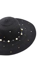 Bayan Siyah İnci Detaylı Hasır Şapka