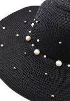 Bayan Siyah İnci Detaylı Hasır Şapka