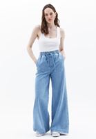 Bayan Mavi Orta Bel Wide-Leg Pantolon 