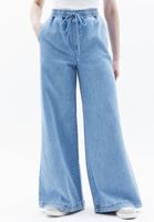 Bayan Mavi Orta Bel Wide-Leg Pantolon 