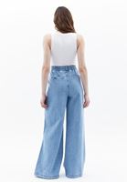 Bayan Mavi Orta Bel Wide-Leg Pantolon 