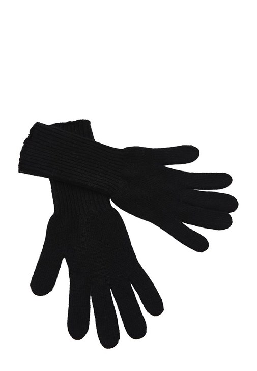 Siyah Yün Karışımlı Uzun Eldiven