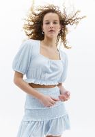 Bayan Çok Renkli Balon Kollu Crop Bluz