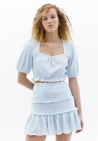 Bayan Çok Renkli Balon Kollu Crop Bluz