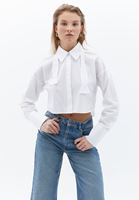 Women White Crop Shirt with Collar Detail