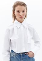 Women White Crop Shirt with Collar Detail