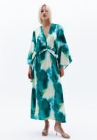 Bayan Çok Renkli V Yaka Uzun Saten Elbise