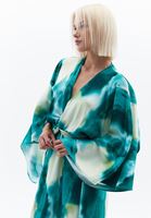 Bayan Çok Renkli V Yaka Uzun Saten Elbise