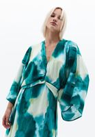 Bayan Çok Renkli V Yaka Uzun Saten Elbise