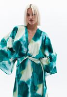 Bayan Çok Renkli V Yaka Uzun Saten Elbise