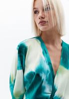 Bayan Çok Renkli V Yaka Uzun Saten Elbise