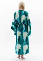 Bayan Çok Renkli V Yaka Uzun Saten Elbise