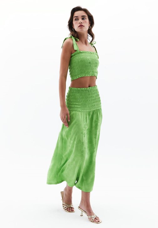 Yeşil Yüksek Bel Gipe Detaylı Etek