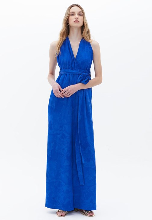 Mavi Bağlama Detaylı ve Jakarlı Tulum