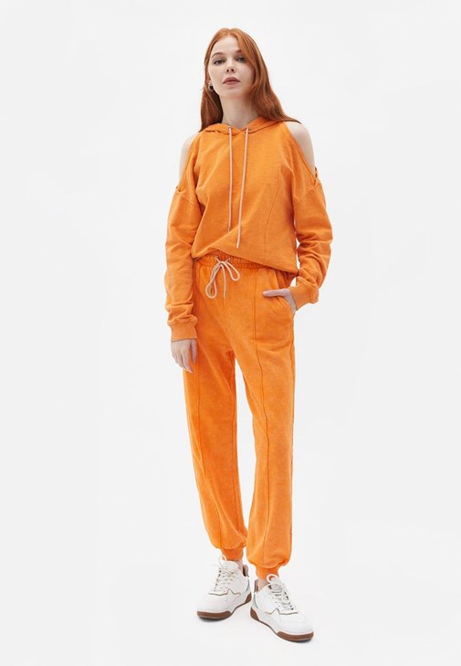 Turuncu Yüksek Bel Pamuklu Jogger Pantolon