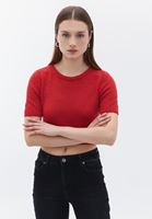 Bayan Pembe Sıfır Yaka Crop Triko