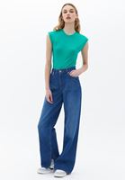 Bayan Mavi Orta Bel Straight-Fit Pantolon