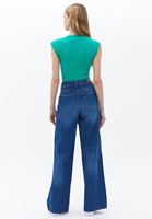 Bayan Mavi Orta Bel Straight-Fit Pantolon
