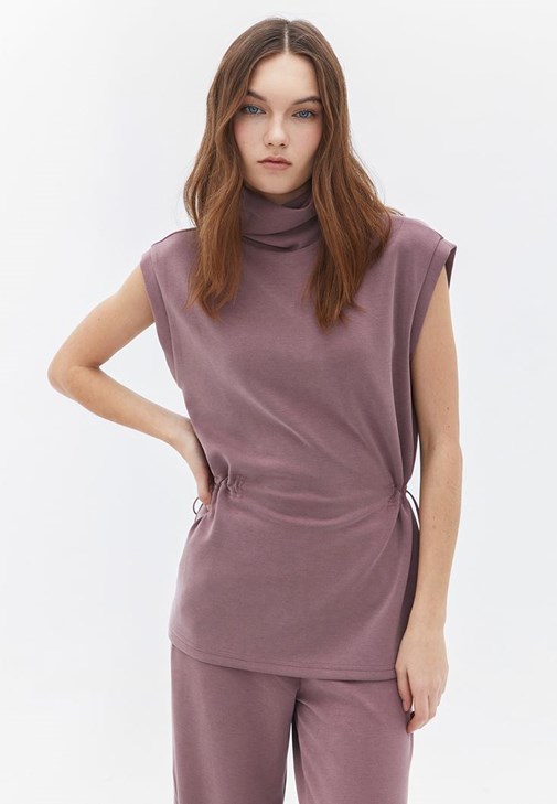 Pembe Yüksek Yaka Sweatshirt ( MODAL )