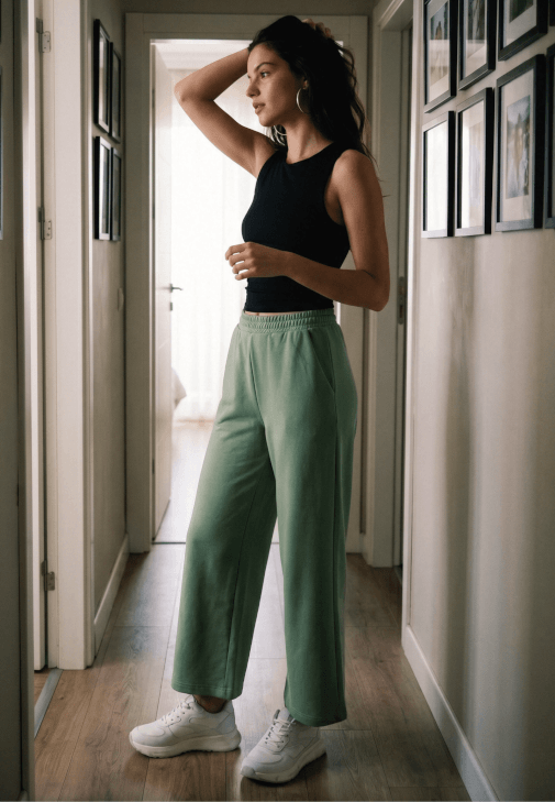 Yeşil Modal Yüksek Bel Culotte Pantolon
