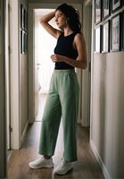 Bayan Yeşil Modal Yüksek Bel Culotte Pantolon