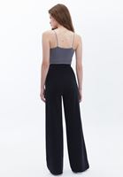 Bayan Siyah Yüksek Bel Straight-Fit Pantolon ( MODAL )