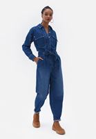 Bayan Mavi Kemerli Denim Tulum