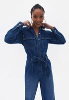 Bayan Mavi Kemerli Denim Tulum