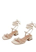 Bayan Krem Bağlama Detaylı Topuklu Ayakkabı