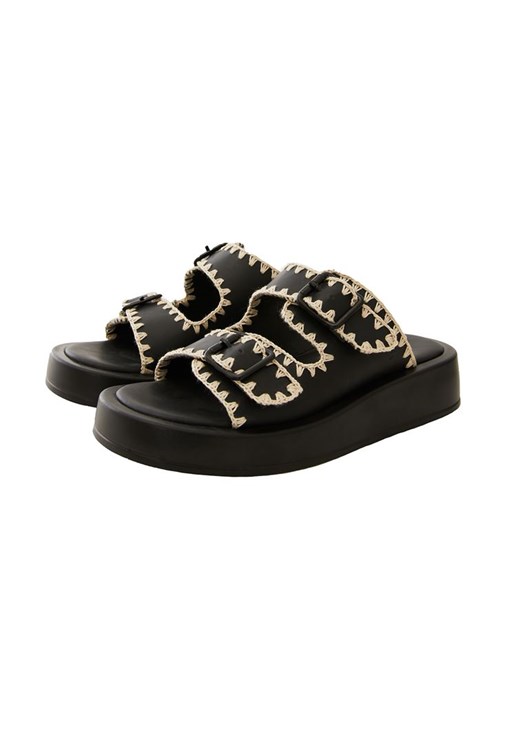 Siyah Çift Bantlı Terlik