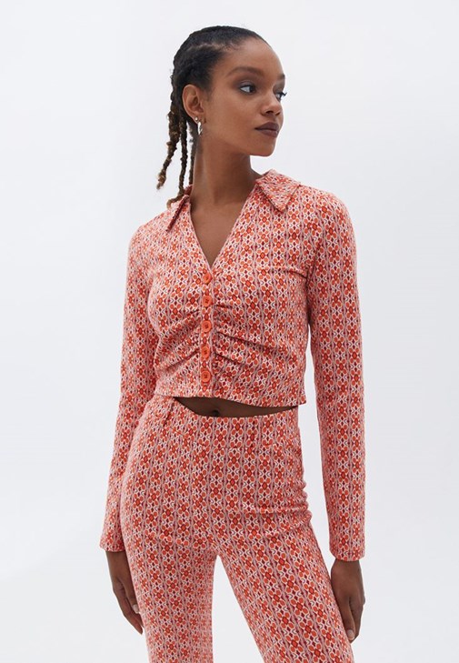 Çok Renkli Polo Yaka Crop Gömlek