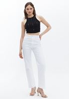 Bayan Siyah Taş Detaylı Crop Atlet