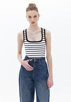 Women White/Black Cotton Blended Square Neck Singlet